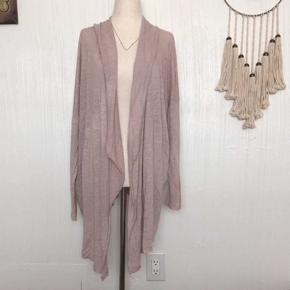 $128 Wilfred lavender linen and silk open long cardigan XS S high low yoga